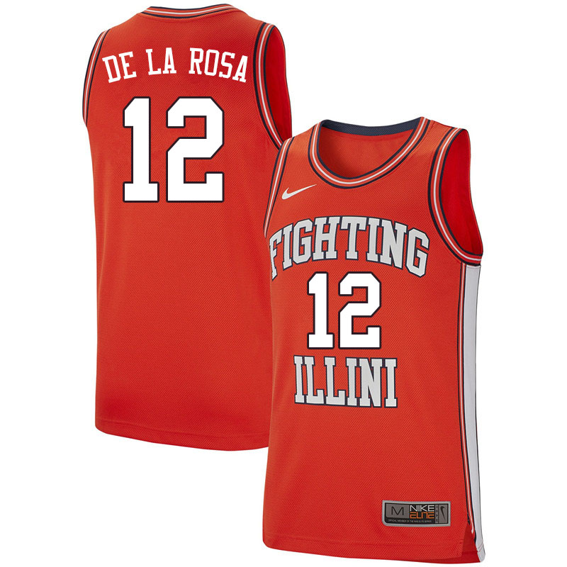 Men #12 Adonis De La Rosa Illinois Fighting Illini College Basketball Jerseys Sale-Retro